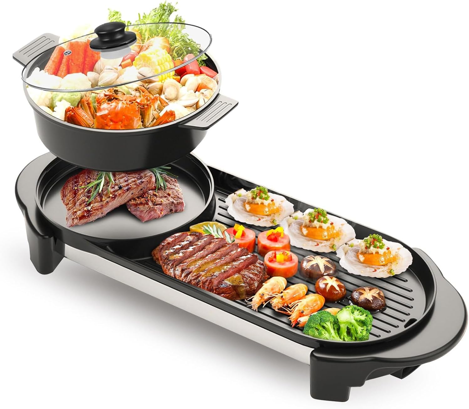 Korean Bbq Grill - 2-in-1 Smokeless Hot Pot & Grill,
